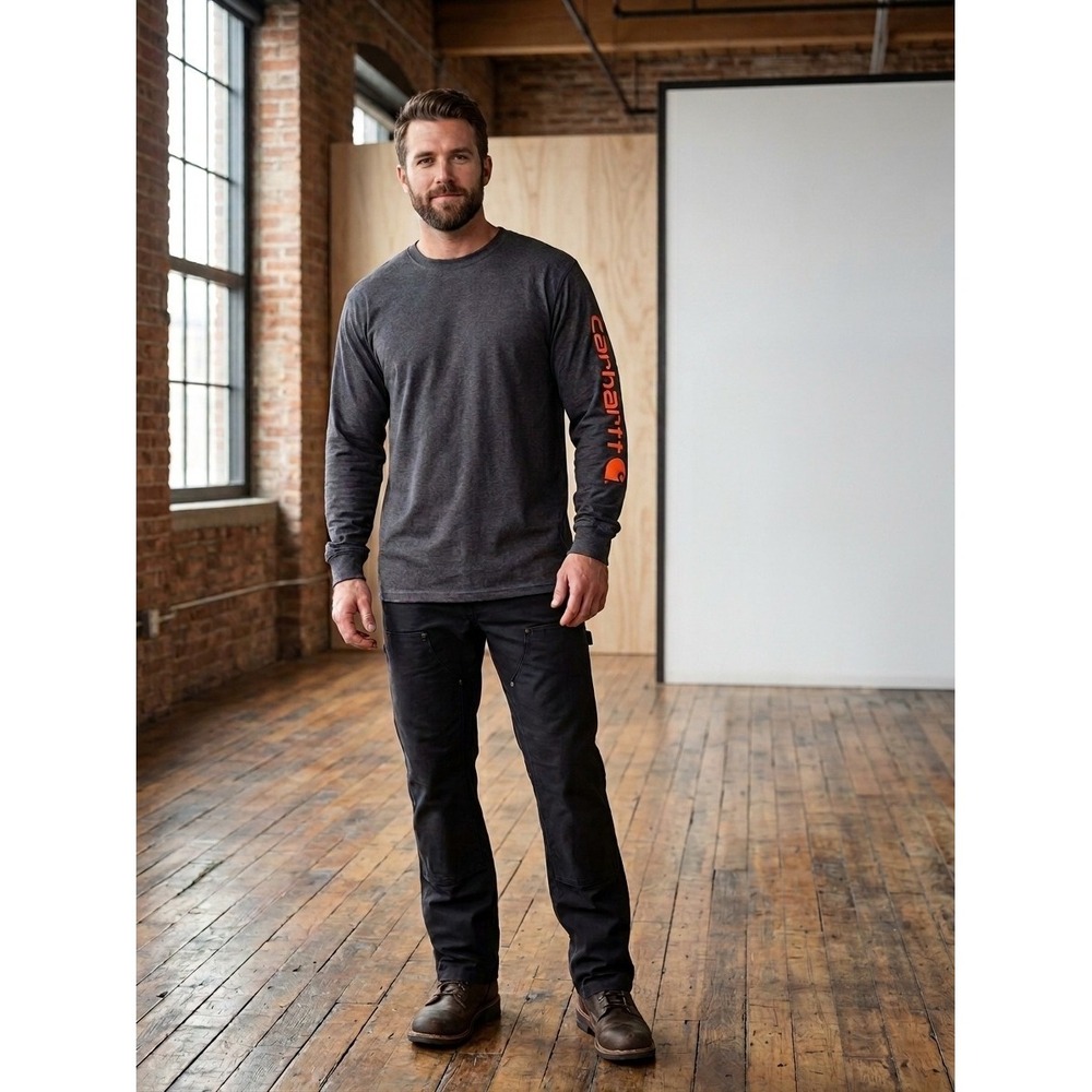 Carhartt Long Sleeve Shirt Mens M Gray Sleeve Logo Graphic Workwear K231 CRH
